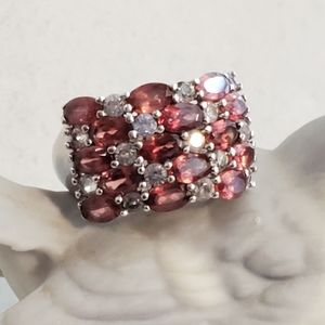 Rhodolite Garnet White Topaz Sterling Silver Ring Size 7
